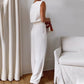 Sleeveless V-Neck Pleated Top and Wide-Leg Pants Set