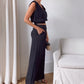 Sleeveless V-Neck Pleated Top and Wide-Leg Pants Set
