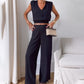Sleeveless V-Neck Pleated Top and Wide-Leg Pants Set