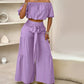 👚 60% OFF NOW! 🌸 Off-Shoulder Puff Sleeve Top & Wide-Leg Pants 2-Piece Set – Elegant, Comfortable & Perfect for Summer Days ☀️