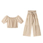 👚 60% OFF NOW! 🌸 Off-Shoulder Puff Sleeve Top & Wide-Leg Pants 2-Piece Set – Elegant, Comfortable & Perfect for Summer Days ☀️