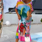 Women’s Fashion Print Short Sleeve V-Neck Dress