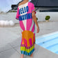 Women’s Fashion Print Short Sleeve V-Neck Dress