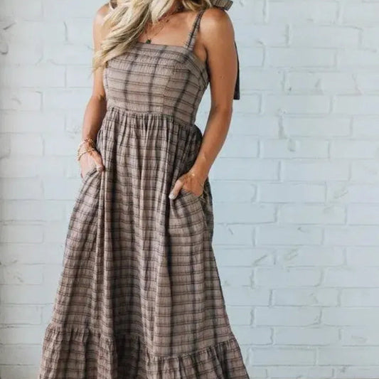 Stylish Plaid Spaghetti Strap Dress