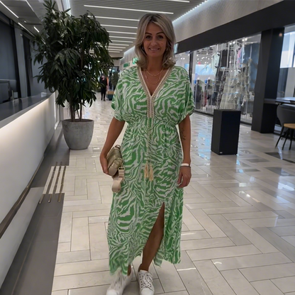 V-Neck Printed Loose-Fit Dress