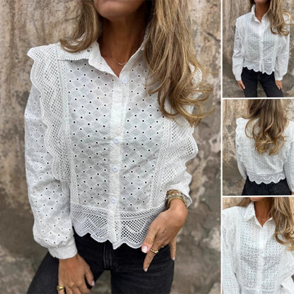 Women's Casual Lace Trim Lapel Top