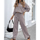 Women's Casual Solid Color Long Sleeve Top & Pants Set