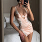 Sexy spaghetti strap lace dress with thong in two-piece set