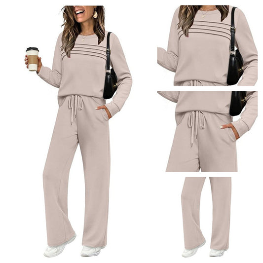 ✨ Women's Crew Neck Top & Drawstring Pants Set