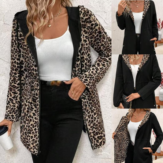 Hooded Reversible Leopard Print Coat