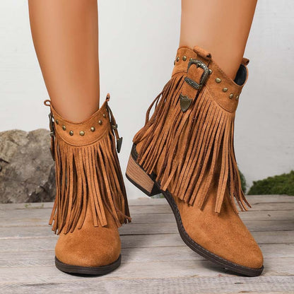 Women's Retro Fringe Ankle Boots