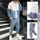 Men's Comfortable Color-Block Hooded Jacket & Drawstring Pants