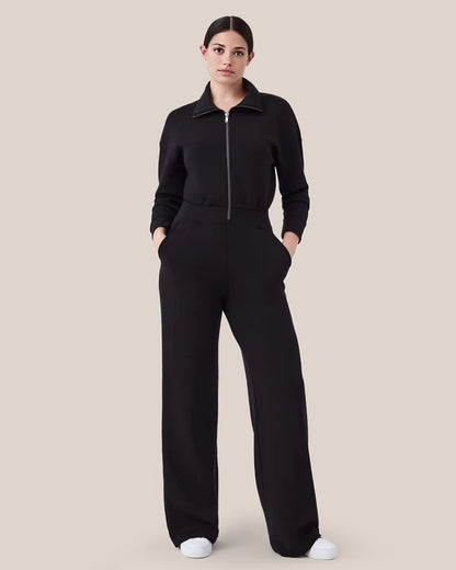 🔥AirEase Sleeve Wide-Leg Jumpsuit -👏4-way stretch, Front zip and Practical pockets!