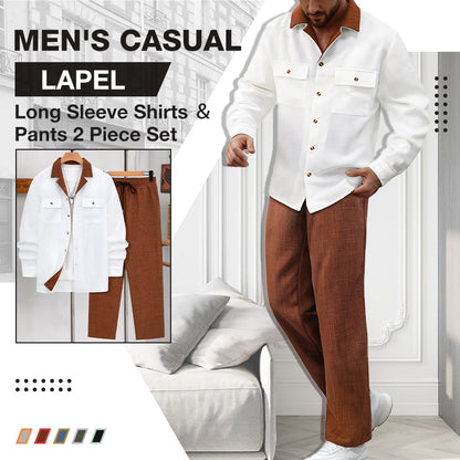 Men's Casual Lapel Long Sleeve Shirts ＆ Pants 2-Piece Set