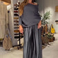 Elegant Off-the-Shoulder Top & Wide-Leg Pants Set