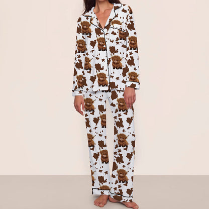Women's Cartoon Print Comfortable Pajama Set: Long Sleeve Top & Pants
