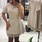 🔥Hot Sale Offers-Women’s Sparkling Lace Trim Short-Sleeve Mini Dress | Elegant & Shimmering