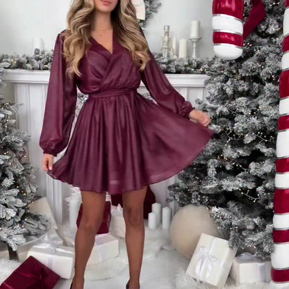 Women’s Elegant V-Neck Tie-Waist Mini Dress