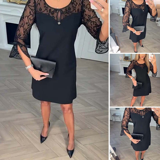 ⏳Limited-time 50% off⏰Sheer Lace Long Sleeve A-Line Mini Dress👗
