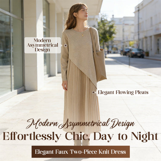 Women’s Asymmetrical Faux Two-Piece Pleated Dress