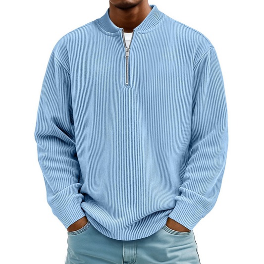 Men's Quarter-Zip Ribbed Long Sleeve Pullover🚛