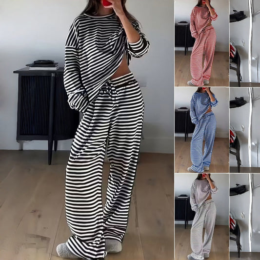 Women's Striped Long Sleeve Loungewear 2-Piece Set