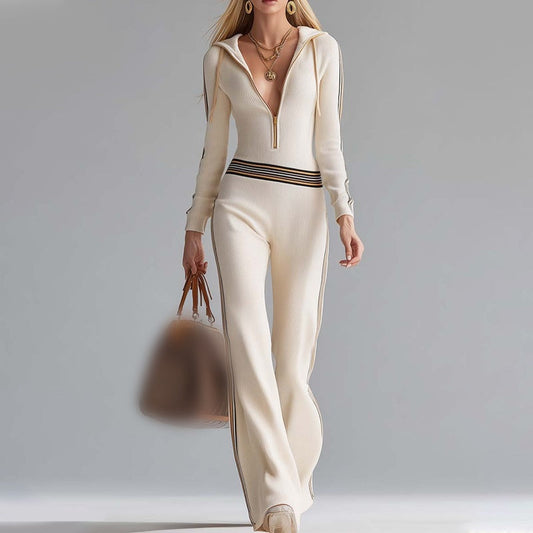 🔥New arrivals offer-Women's Hooded V-Neck Zip-Up Knitted Jumpsuit