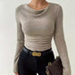 Women's Draped Neck Ruched Long-Sleeve Knit Tops