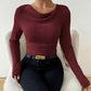 Women's Draped Neck Ruched Long-Sleeve Knit Tops
