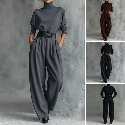 Women’s Elegant Turtleneck Top & High-Waist Pants Set