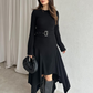 Modern Flared Sleeve Belted Asymmetrical Dress