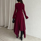 Modern Flared Sleeve Belted Asymmetrical Dress