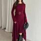 Modern Flared Sleeve Belted Asymmetrical Dress
