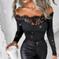 Women's Lace Off The Shoulder Glitter Long Sleeve Top