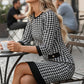 🏆 Hot Sale - 49% OFF ✨Women's Crew Neck Houndstooth Bodycon Midi Dress