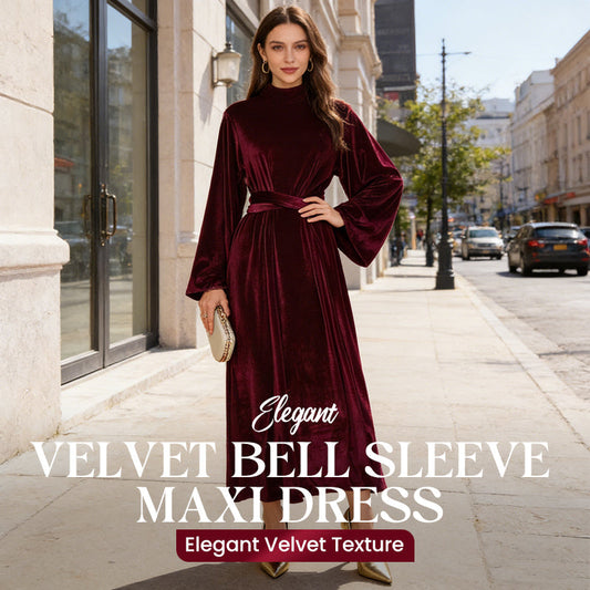 Elegant Velvet Bell Sleeve Maxi Dress