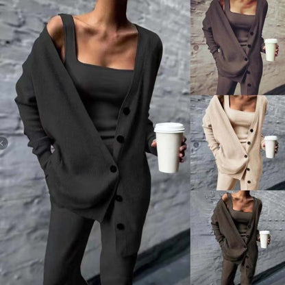 Women's Knit Cardigan, Vest & Pants Set