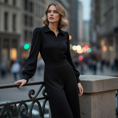 🔥Limited-time offer-Women's Lapel Top and Wide-Leg Pants Set