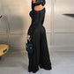 Women’s One-Shoulder Faux Pearl Wide-Leg Jumpsuit