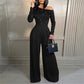 Women’s One-Shoulder Faux Pearl Wide-Leg Jumpsuit