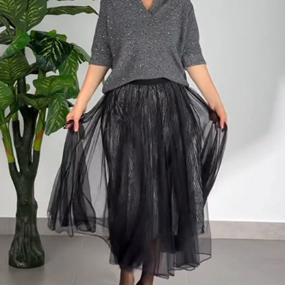 Women's Sparkling Top & Mesh Skirt 2-Piece Set