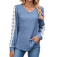 Women’s Elegant Lace Sleeves V-Neck Top