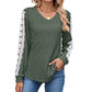 Women’s Elegant Lace Sleeves V-Neck Top