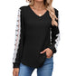 Women’s Elegant Lace Sleeves V-Neck Top