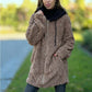 Cozy Warm Furry Hooded Jacquard Coat with Zipper