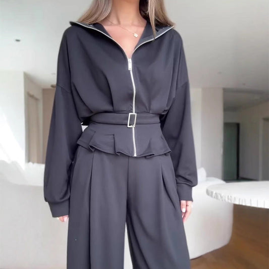 Elegant High-Waist Zip-Up Outfit