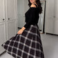 Women's Round Neck Blouse & Sleeveless Plaid Dress 2-Piece Set