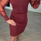Women's V-Neck Glitter Dress with Sheer Sleeves
