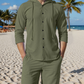 Men's 2-Piece Linen Hooded Shirt and Pants Set