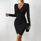 💥Women's Long Sleeve V-Neck Sparkle Bodycon Dress